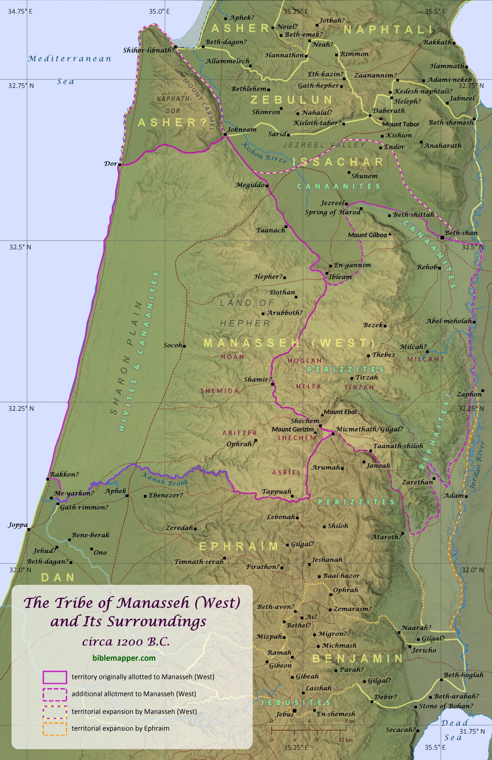 Poster Map of the Tribe of Manasseh (West) and Its Surroundings, circa ...